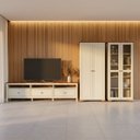 Ver imagem 1 de Conjunto de Sala 3 Peças com Rack, Armário e 1 Estante Ananda CabeCasa MadeiraOriginals Branco Off White/Mel