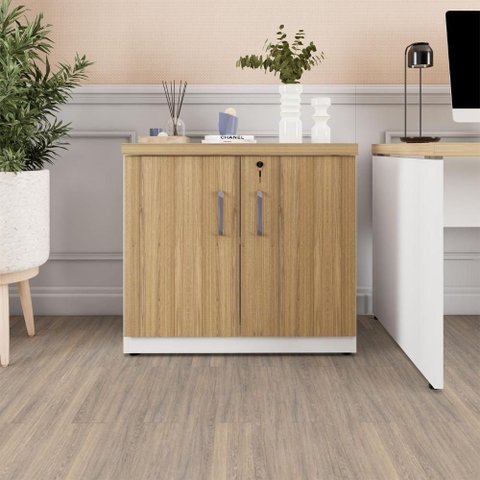Armário Baixo Escritório 2 Portas MDP 80cm Macadâmia com Branco F5 Office