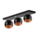 Ver imagem 1 de Lustre Plafon Bola 15 cm Retangular Triplo Preto com Cobre