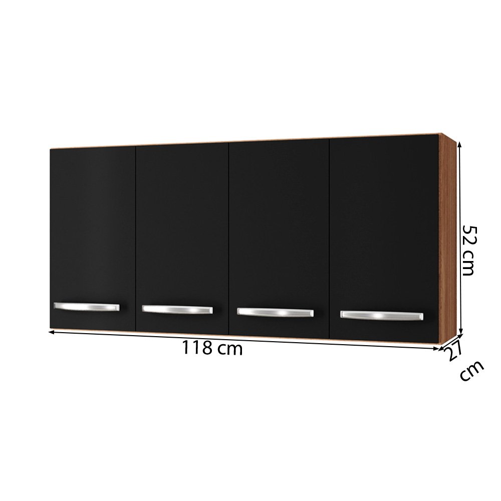 Armario Aereo 120 Cm 4p Mara Savana Preto Mobbs - 3