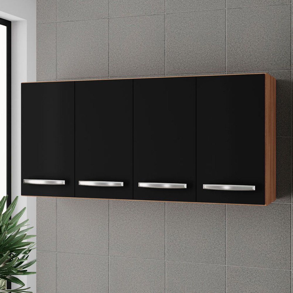 Ver imagem 2 de Armario Aereo 120 Cm 4p Mara Savana Preto Mobbs