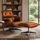 Ver imagem 1 de Poltrona Charles Eames com Puff Couro Envelhecido Linha Premium Design Atemporal Sala Luxo - Castor