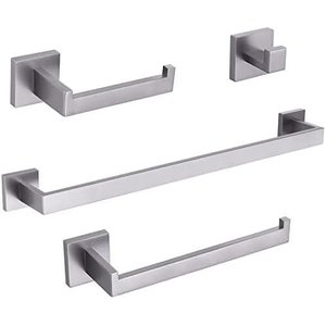 Kit Acessórios para Banheiro Acabamento Quadrado Aço Inox Escovado 4 Peças