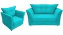 Ver imagem 1 de Kit Namoradeira + 1 Poltrona Decorativa Isis Suede Azul Tifany Pés Madeira Mz Decor