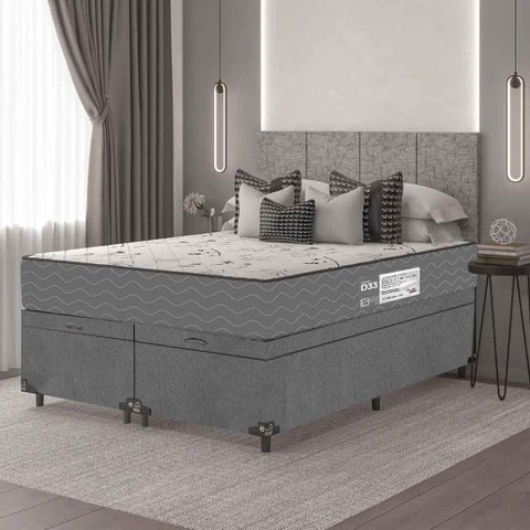Baú Casal Bipartido + Colchão D33 One Face - Suede Cinza - E-shop Casa
