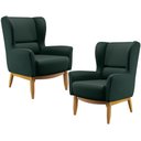 Ver imagem 1 de Kit 02 Poltronas Decorativa Fixa Base de Madeira Milena D02 Linho Verde C-117 - Lyam Decor