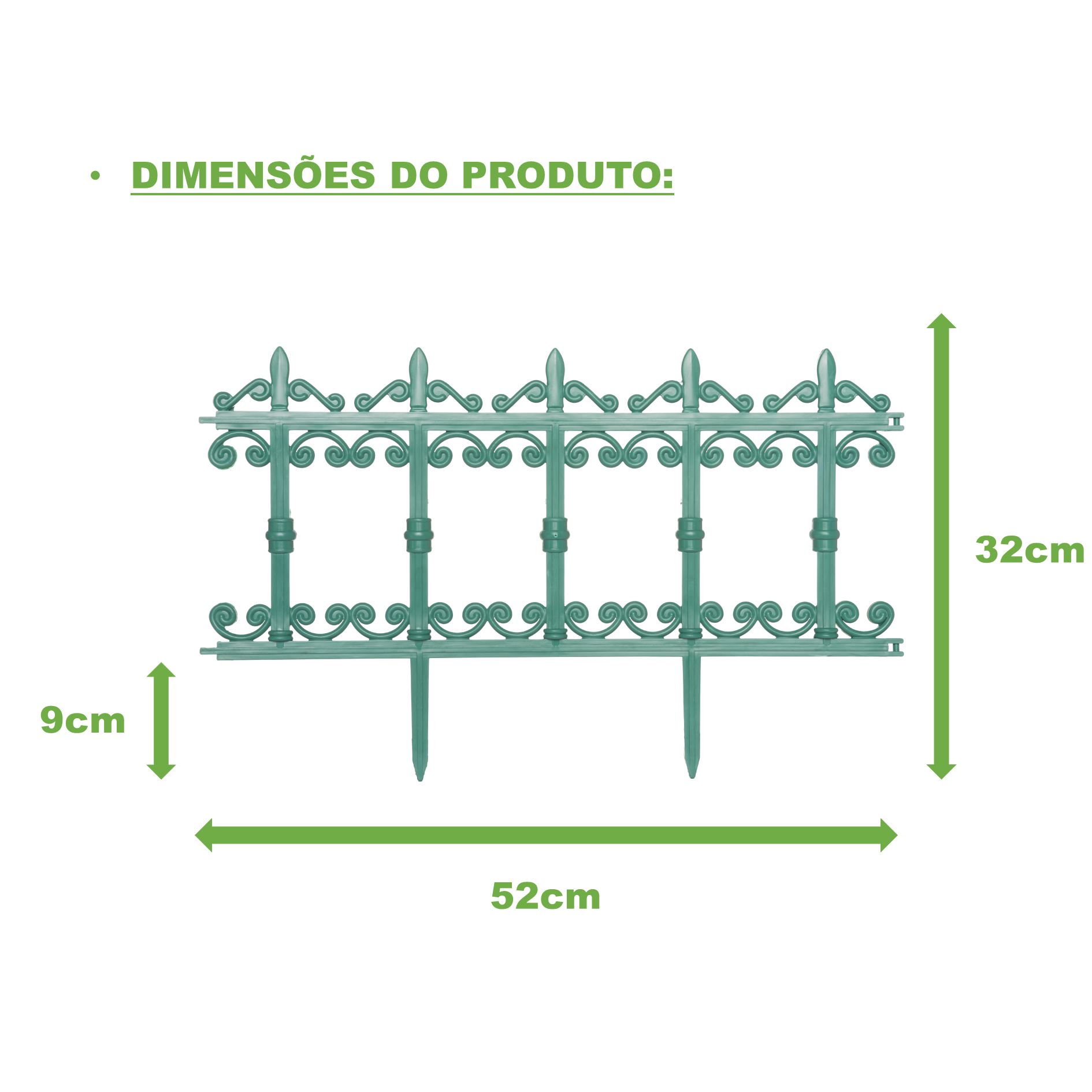 Kit 2 Cercas Plásticas Estilo Ferro Fundido Jardim Canteiro Verde - 3