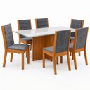 Ver imagem 2 de Conjunto Sala de Jantar Mesa Lana 160cm Tampo MDF Vidro Canto Reto 6 Cadeiras Evelin