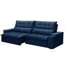 Ver imagem 1 de Sofá Retrátil e Reclinável 4 Lugares 250cm Robem Porta Copos no Braço Veludo Azul G22 - Gran Belo