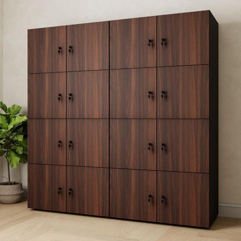 Armário Organizador Locker 16 Portas c/ Chave F5 Office Cor:Louro Preto com Preto