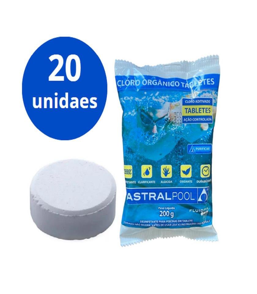 Kit 20 Pastilhas Cloro Orgânico 200g Astralpool Piscina - 1