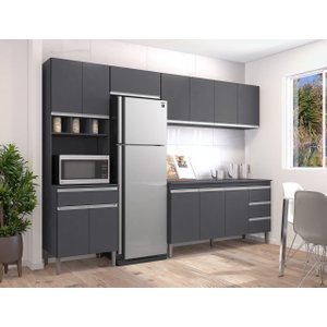 Cozinha Completa Modulada Andreia 5 Peças 280cm - Cinza - Ajl Móveis