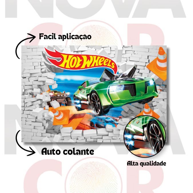 Papel de Parede Infantil Hotwheels Parede Tijolinho 1m² - 2