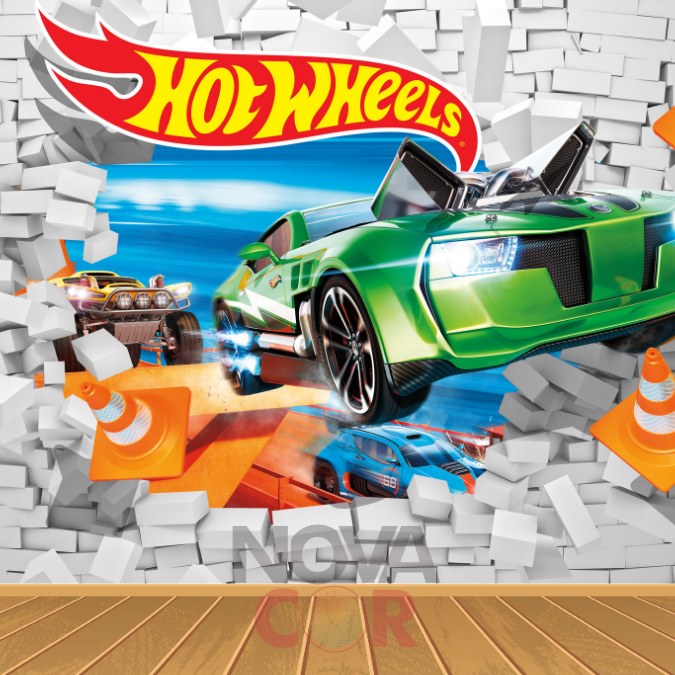 Papel de Parede Infantil Hotwheels Parede Tijolinho 1m²