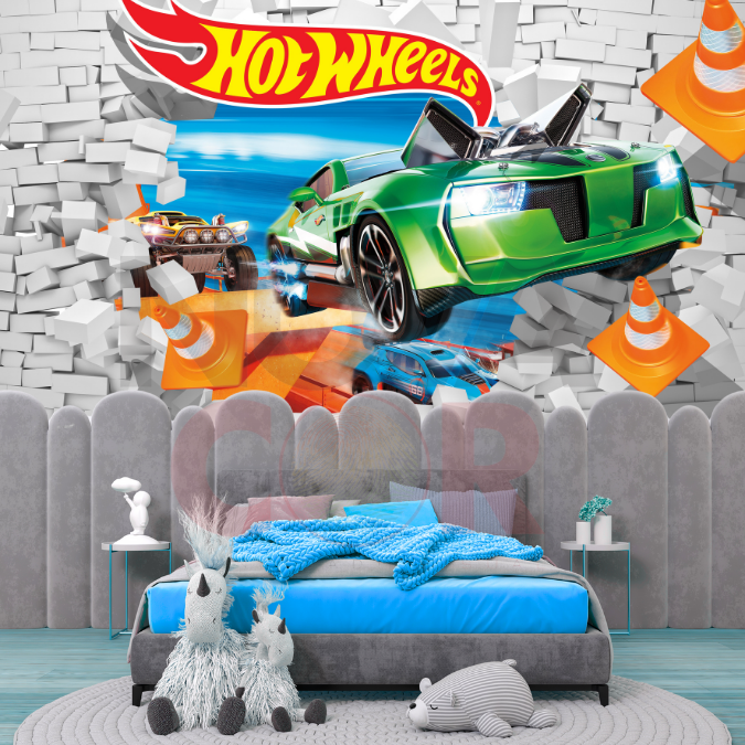 Papel de Parede Infantil Hotwheels Parede Tijolinho 1m² - 3