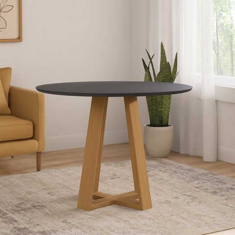 Mesa para Sala de Jantar Tampo Redondo com Vidro 100cm Vitória Marrom/Freijó/Preto