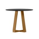 Ver imagem 2 de Mesa para Sala de Jantar Tampo Redondo com Vidro 100cm Vitória Marrom/Freijó/Preto
