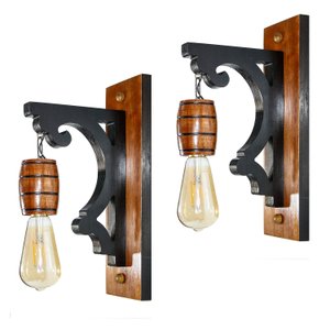Kit 2 Arandelas Luminárias de Parede Colonial Vintage Retrô Em Madeira cor Mogno