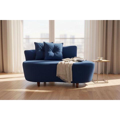 Namoradeira Sofá Feijão Suria 150cm Orgânica Couro Azul Marinho
