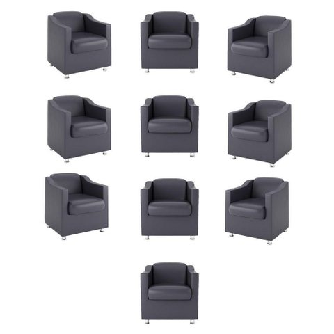 Kit 10 Poltronas Decorativas Recepção Sala Courino Cinza