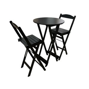Conjunto Bistrô Dobrável em Madeira – 3 Peças Preto