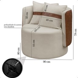 Kit 2 Poltrona Orgânica Base Giratória Maya Corino Nozes e Boucle Bege Redonda Decorativa - Arkell - 8