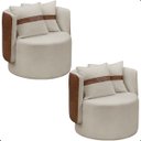Ver imagem 1 de Kit 2 Poltrona Orgânica Base Giratória Maya Corino Nozes e Boucle Bege Redonda Decorativa - Arkell
