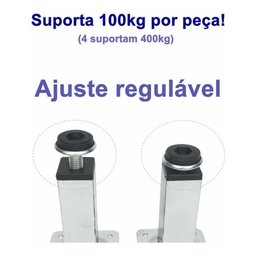 Kit de 4x Pé para Móvel Cromado Regulável Quadrado Aço 20/21cm 4 Un - 2
