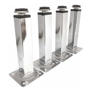 Kit de 4x Pé para Móvel Cromado Regulável Quadrado Aço 20/21cm 4 Un