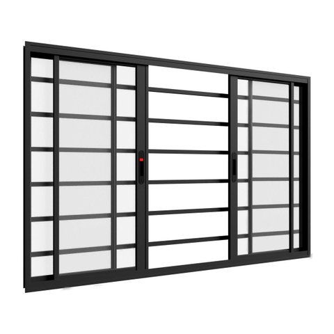Janela de Correr Alumínio Preto 04 Folhas C/grade Horizontal Confort