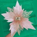 Ver imagem 1 de Flores Árvore de Natal Rosa com Gliter Dourado 23cm Kit 12pç