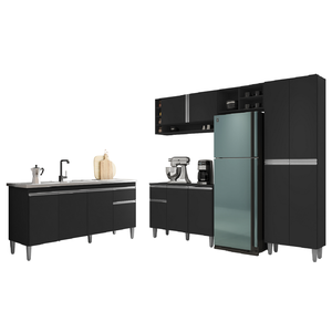 Cozinha Modulada Vanessa com Balcão para Pia 150mt Tatiane sem Tampo Preto Ajl