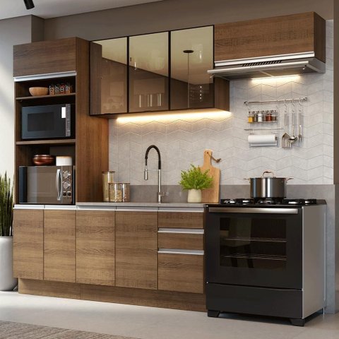 Armário de Cozinha Completa 9 Portas 3 Gavetas MDP 270cm Rustic Madesa