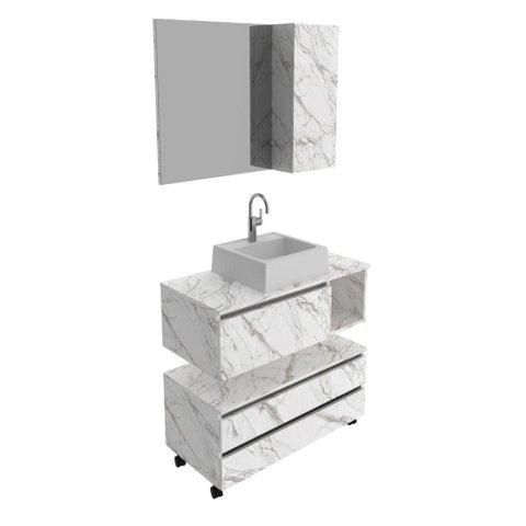 Conjunto para Banheiro Bn3617 Mármore Branco com Cuba Branca 35x34cm Tecnomobili