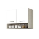 Ver imagem 3 de Armário Aéreo Multiuso 2 Portas 80 cm Montado Modulado – Amadeirado Cinza/Branco