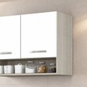 Ver imagem 2 de Armário Aéreo Multiuso 2 Portas 80 cm Montado Modulado – Amadeirado Cinza/Branco