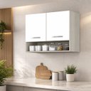 Ver imagem 1 de Armário Aéreo Multiuso 2 Portas 80 cm Montado Modulado – Amadeirado Cinza/Branco