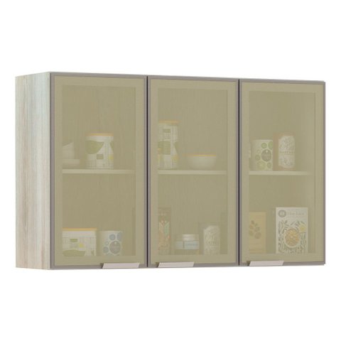 Armário para Cozinha 120 Cm 3 Portas com Vidro Reflecta Bronze Luci Luciane Móveis