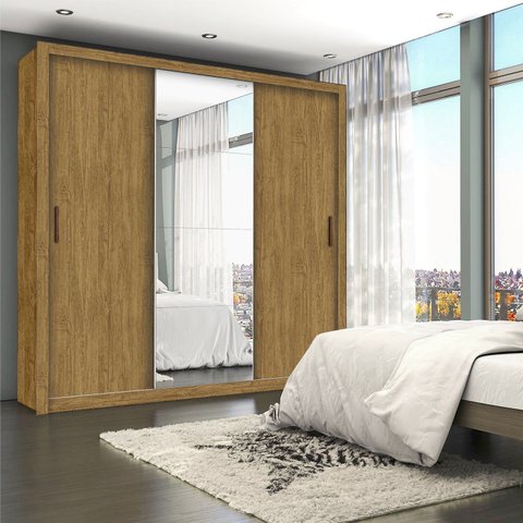 Guarda-Roupa Casal 4 Espelhos 3 Portas de Correr 4 Gavetas Max Plus Espresso Móveis Marrom/Cinamomo