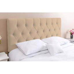 Cabeceira Solteirão 110 - Bello Box - Estilo Capitonê Suede Bege com Strass - 1