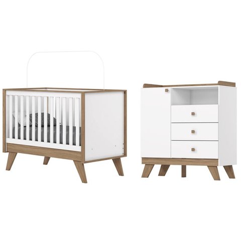 Jogo de Quarto Infantil Confete Berço e Cômoda Branco/jequitiba - Henn
