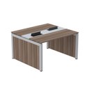 Ver imagem 1 de Estação de Trabalho Mesa Plataforma Escritório Dupla para 2 Pessoas com Caixa de Tomada Pé Painel Cinza/Walnut