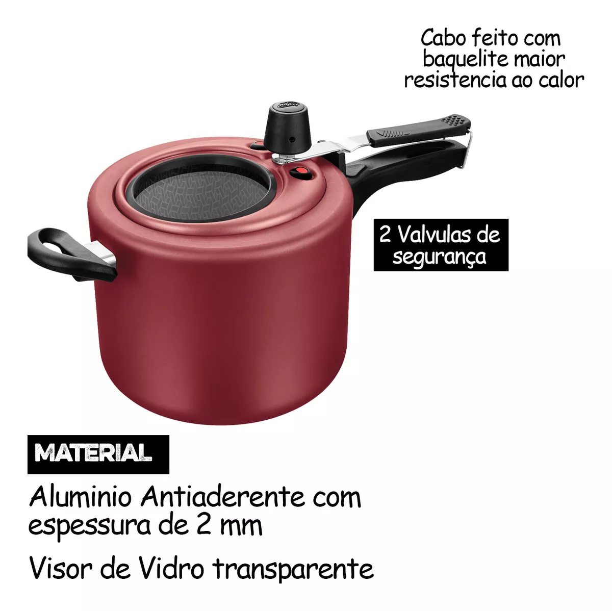 Panela de Pressão Antiaderente 8.0l com Visor Mta Superior Cereja 6035 - 6