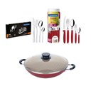 Ver imagem 1 de KIT - Panela WOK 36 cm Vermelho + 1 Faqueiro Vermelho 30pç + 1 Faqueiro Inox 24pç - Tramontina