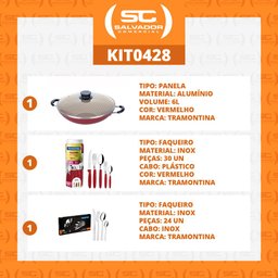 KIT - Panela WOK 36 cm Vermelho + 1 Faqueiro Vermelho 30pç + 1 Faqueiro Inox 24pç - Tramontina - 2