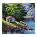 Ver imagem 1 de Paisagem Casinha beira rio com bambu acrilico sobre tela pintado a mão Arte Quadro