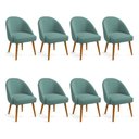 Ver imagem 1 de Kit 08 Cadeiras Poltrona de Jantar Estofada Luna Boucle Azul Majestic Pés Palito Castanho