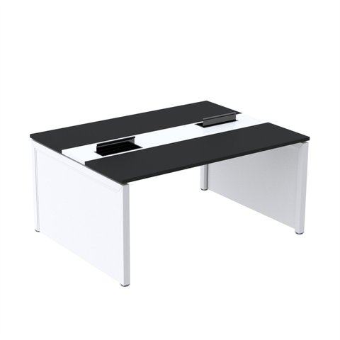 Estação de Trabalho Mesa Plataforma Escritório Dupla para 2 Pessoas com Caixa de Tomada Pé Painel Preto/Branco
