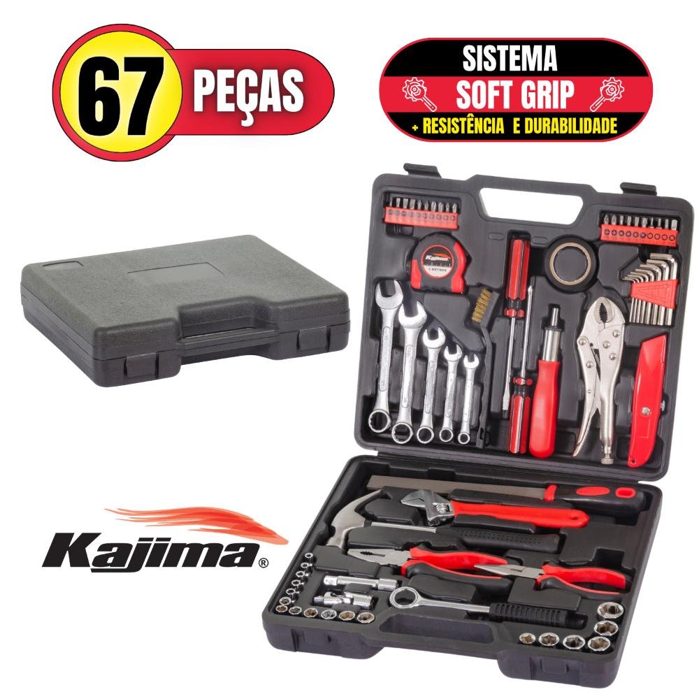 Kit De Chaves E Ferramentas Profissionais Kajima JFH67P Com 67 Peças Em Aço Soft Grip Com Maleta - 1