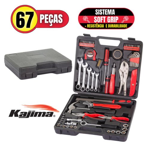 Kit De Chaves E Ferramentas Profissionais Kajima JFH67P Com 67 Peças Em Aço Soft Grip Com Maleta